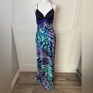 Cache Vibrant Blue and Purple Maxi Dress size 0 in excellent condition